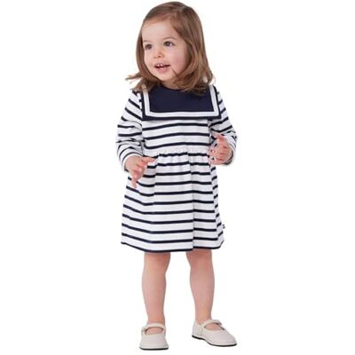 A0CNY01 Petit Bateau Dziewczęca sukienka z długim rękawem, biały/niebieski, 24 miesięcy A0CNY01 Petit Bateau Dziewczęca sukienka z długim rękawem, biały/niebieski, 24 miesięcy