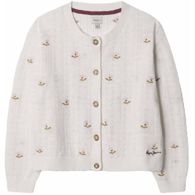 PG700002280816 Pepe Jeans Fantazyjny sweter dziewczęcy kardigan, biały (mus biały), 16 PG700002280816 Pepe Jeans Fantazyjny sweter dziewczęcy kardigan, biały (mus biały), 16