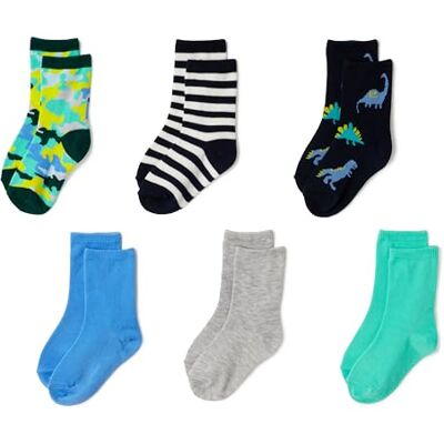 AEBY81474_Blue/Green/Grey Dino Amazon Essentials Skarpety chłopięce ze wzorem, 6 par, Niebieski/zielony/szary dinozaur, Small (2-4 Years) AEBY81474_Blue/Green/Grey Dino Amazon Essentials Skarpety chłopięce ze wzorem, 6 par, Niebieski/zielony/szary dinozaur, Small (2-4 Years)