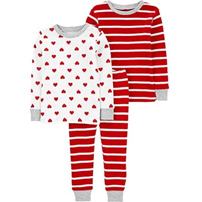 6M853010 Simple Joys by Carter's Zestaw piżam dla dzieci unisex (3 sztuki), Czerwone paski/białe serca, 6-9 Months 6M853010 Simple Joys by Carter's Zestaw piżam dla dzieci unisex (3 sztuki), Czerwone paski/białe serca, 6-9 Months