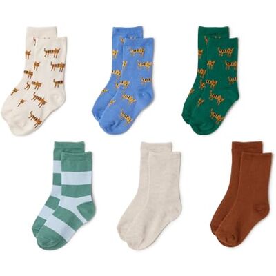 AEBY81474_Green/Blue/Oatmeal Tiger Amazon Essentials Skarpety chłopięce ze wzorem, 6 par, Niebieski/zielony/tygrys owsiany, Medium (4-8 Years) AEBY81474_Green/Blue/Oatmeal Tiger Amazon Essentials Skarpety chłopięce ze wzorem, 6 par, Niebieski/zielony/tygrys owsiany, Medium (4-8 Years)
