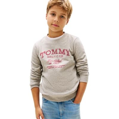KB0KB10337A1G5 Tommy Hilfiger Tommy Faded Print Sweatshirt Kb0kb10337 Bluza z kapturem, szara (Mid Grey Heather), 5 lat dziecko, Szary, 5 anni KB0KB10337A1G5 Tommy Hilfiger Tommy Faded Print Sweatshirt Kb0kb10337 Bluza z kapturem, szara (Mid Grey Heather), 5 lat dziecko, Szary, 5 anni
