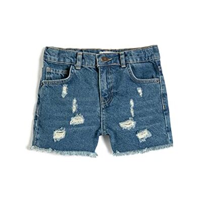 3SKG40002AD Koton Girls's Jean Destroyed Pockets Cotton Shorts, Mid Indigo (Mid), 9-10 Lat 3SKG40002AD Koton Girls's Jean Destroyed Pockets Cotton Shorts, Mid Indigo (Mid), 9-10 Lat