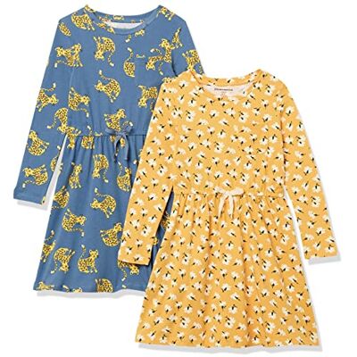 AE1933712-AE229-4T Amazon Essentials Maluch Dziewczęca Sukienka T-shirt z długim rękawem i elastyczną talią, niebieski kot/żółty kwiatowy, 4T AE1933712-AE229-4T Amazon Essentials Maluch Dziewczęca Sukienka T-shirt z długim rękawem i elastyczną talią, niebieski kot/żółty kwiatowy, 4T
