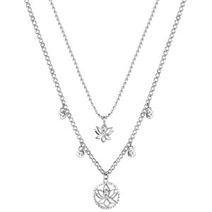 BHKN064 Brosway Zweireihige Halskette CHAKRA mit Lotusblumen Anhängern für Damen aus Edelstahl mit Kristallen in der Farbe Silber, Länge: 49 cm, BHKN064 Brosway Zweireihige Halskette CHAKRA mit Lotusblumen Anhängern für Damen aus Edelstahl mit Kristallen in der Farbe Silber, Länge: 49 cm,