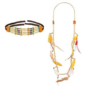 Boland 44152 – zestaw kostiumowy indiański, choker i naszyjnik z piórami i perłami, squaw, szydełkowanie, modna biżuteria, karnawał, impreza tematyczna Boland 44152 – zestaw kostiumowy indiański, choker i naszyjnik z piórami i perłami, squaw, szydełkowanie, modna biżuteria, karnawał, impreza tematyczna