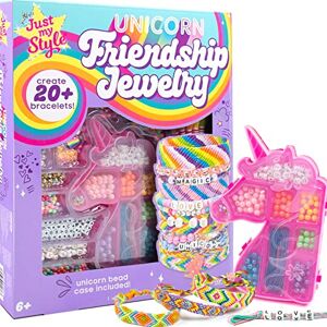JUST MY STYLE Bransoletka przyjaźni z jednorożcem marki Horizon Group USA, DIY ponad 20 sztuk biżuterii. Zestaw zawiera 1300 koralików, 10 nitek przyjaźni, bransoletki wisiorki, etui do przechowywania jednorożca i więcej JUST MY STYLE Bransoletka przyjaźni z jednorożcem marki Horizon Group USA, DIY ponad 20 sztuk biżuterii. Zestaw zawiera 1300 koralików, 10 nitek przyjaźni, bransoletki wisiorki, etui do przechowywania jednorożca i więcej