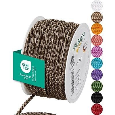 Halbach Seidenbänder Sznurek premium (ciemnobrązowy), szerokość 4 mm, długość 25 m, wyprodukowano w Niemczech, certyfikat Öko-Tex, błyszczący satynowy sznurek z octanu Halbach Seidenbänder Sznurek premium (ciemnobrązowy), szerokość 4 mm, długość 25 m, wyprodukowano w Niemczech, certyfikat Öko-Tex, błyszczący satynowy sznurek z octanu