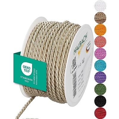 Halbach Seidenbänder Sznurek premium (masa perłowa), szerokość 4 mm, długość 25 m, wyprodukowano w Niemczech i certyfikat Öko-Tex, błyszczący satynowy sznurek z octanu Halbach Seidenbänder Sznurek premium (masa perłowa), szerokość 4 mm, długość 25 m, wyprodukowano w Niemczech i certyfikat Öko-Tex, błyszczący satynowy sznurek z octanu