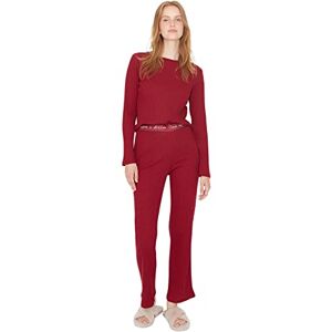 THMAW21PT0269 TRENDYOL Damskie jednokolorowe paski na środku tkanina t-shirtowa, piżama, zestaw 2 sztuk, Bordeaux, L THMAW21PT0269 TRENDYOL Damskie jednokolorowe paski na środku tkanina t-shirtowa, piżama, zestaw 2 sztuk, Bordeaux, L