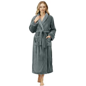 NY Threads Damski szlafrok polarowy szal kołnierz miękki pluszowy szlafrok spa, ciemnoszary, S NY Threads Damski szlafrok polarowy szal kołnierz miękki pluszowy szlafrok spa, ciemnoszary, S