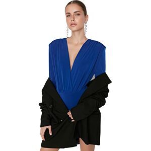 TPRAW22BD0161 Trendyol Kobieta Fitted Bodycon Double-Breasted Woven Bodysuit Koszula Damska, Saxe Blue, 34 TPRAW22BD0161 Trendyol Kobieta Fitted Bodycon Double-Breasted Woven Bodysuit Koszula Damska, Saxe Blue, 34