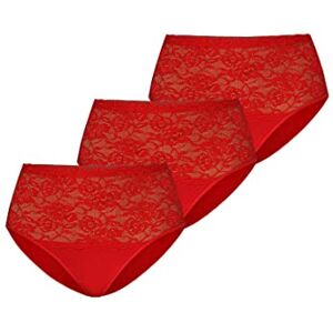 144-3 Teyli Damskie slipy w talii, bawełniane, wysoka talia, z koronką, 3-pak, czerwony, XL 144-3 Teyli Damskie slipy w talii, bawełniane, wysoka talia, z koronką, 3-pak, czerwony, XL