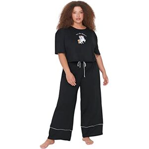 TBBAW23AI00040 Trendyol Damska damska damska z sloganem tkany zestaw piżam plus size, czarna, 5XL (2 sztuki), Czarny TBBAW23AI00040 Trendyol Damska damska damska z sloganem tkany zestaw piżam plus size, czarna, 5XL (2 sztuki), Czarny