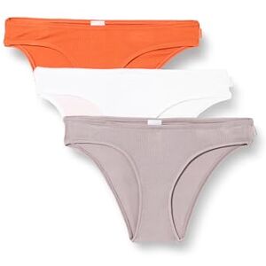 000QD5206E Calvin Klein Damskie majtki bikini prążkowane 3 szt, Wielokolorowy (pomarańczowy rdza/szary piasek/biały), L 000QD5206E Calvin Klein Damskie majtki bikini prążkowane 3 szt, Wielokolorowy (pomarańczowy rdza/szary piasek/biały), L