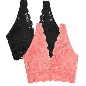 SA874PK Smart & Sexy Damski biustonosz Signature Lace Deep V Braletette 2 szt. w kolorze brzoskwiniowym/czarnym, L SA874PK Smart & Sexy Damski biustonosz Signature Lace Deep V Braletette 2 szt. w kolorze brzoskwiniowym/czarnym, L