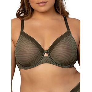 1311 Curvy Couture Damski przezroczysty materiał siatkowy, bez podszewki, seksowny podtrzymujący duży rozmiar, biustonosz z pełnym zakryciem, Fale oliwkowe, 90G 1311 Curvy Couture Damski przezroczysty materiał siatkowy, bez podszewki, seksowny podtrzymujący duży rozmiar, biustonosz z pełnym zakryciem, Fale oliwkowe, 90G