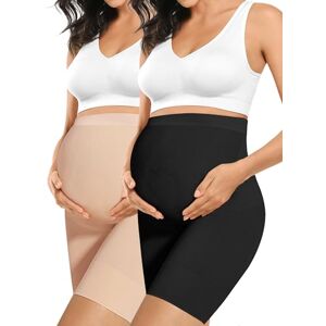 Peauty-C02-1810-NBM Baby Bump" Premium bielizna modelująca dla kobiet w ciąży, wysoka talia bielizna ciążowa do połowy uda zapobiega otarciom, miękkie podparcie brzucha, Cielisty + czarny, M Peauty-C02-1810-NBM Baby Bump" Premium bielizna modelująca dla kobiet w ciąży, wysoka talia bielizna ciążowa do połowy uda zapobiega otarciom, miękkie podparcie brzucha, Cielisty + czarny, M