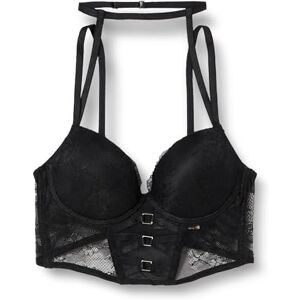 4WLK10162MK Koton Damski biustonosz na szyję Underwired Gorset Detail Lacy Push Up Bra, Czarny (999), 75B 4WLK10162MK Koton Damski biustonosz na szyję Underwired Gorset Detail Lacy Push Up Bra, Czarny (999), 75B