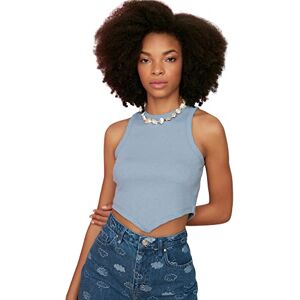 TWOSS22AL0065 Trendyol Damski Młody Dopasowany Standardowy Okrągły Dekolt Tkany Camisole, Jasnoniebieski, M TWOSS22AL0065 Trendyol Damski Młody Dopasowany Standardowy Okrągły Dekolt Tkany Camisole, Jasnoniebieski, M
