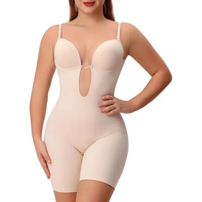 shapewear bodysuits 0062 Slimers Body modelujące bez ramiączek z odkrytymi plecami: wyszczuplający top z wbudowanym biustonoszem i głębokim dekoltem., BEŻOWY, L shapewear bodysuits 0062 Slimers Body modelujące bez ramiączek z odkrytymi plecami: wyszczuplający top z wbudowanym biustonoszem i głębokim dekoltem., BEŻOWY, L