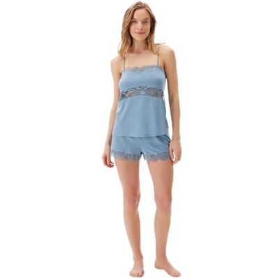 24SW47008MA Dagi Blue Fashion Knitted Regular Viscose Thin-Fixed Strap Strappy Scoop Neck Camisole & Shorts, Blue, S, niebieski, S 24SW47008MA Dagi Blue Fashion Knitted Regular Viscose Thin-Fixed Strap Strappy Scoop Neck Camisole & Shorts, Blue, S, niebieski, S