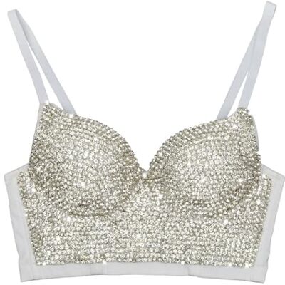B00133C ELLACCI Women's Rhinestone Diamond Push up Bustier Crop Top Sexy Punk Corset Bra White Medium B00133C ELLACCI Women's Rhinestone Diamond Push up Bustier Crop Top Sexy Punk Corset Bra White Medium