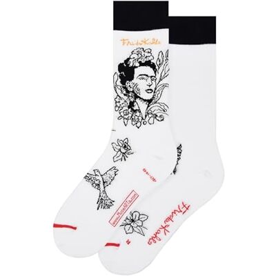 FK-FFW-06-36-40 MuseARTa Skarpety z bawełny z obrazem Frida with Flowers artystki Fridy Kahlo w rozmiarze 36-40, , biały, 36-40 FK-FFW-06-36-40 MuseARTa Skarpety z bawełny z obrazem Frida with Flowers artystki Fridy Kahlo w rozmiarze 36-40, , biały, 36-40