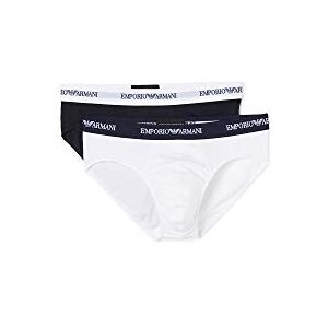 111321-10410 Emporio Armani męskie 2-pak krótkie podstawowe majtki z logobandem, biały/granatowy, S 111321-10410 Emporio Armani męskie 2-pak krótkie podstawowe majtki z logobandem, biały/granatowy, S