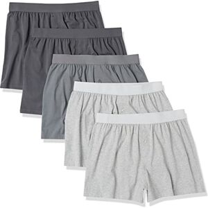 AECT46M5_Grey Heather, Charcoal Mix Amazon Essentials Męskie bokserki z bawełnianego dżerseju (dostępne w dużych i wysokich), 5 sztuk, szary melanż/antracyt, S AECT46M5_Grey Heather, Charcoal Mix Amazon Essentials Męskie bokserki z bawełnianego dżerseju (dostępne w dużych i wysokich), 5 sztuk, szary melanż/antracyt, S