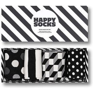 XCBW09-9150 Happy Socks 4-pak klasycznych czarno-białych skarpetek zestaw upominkowy, wysokiej jakości bawełniane skarpetki załogi z geometrycznym nadrukiem, Czarny biały, 41.5-44.5 EU XCBW09-9150 Happy Socks 4-pak klasycznych czarno-białych skarpetek zestaw upominkowy, wysokiej jakości bawełniane skarpetki załogi z geometrycznym nadrukiem, Czarny biały, 41.5-44.5 EU