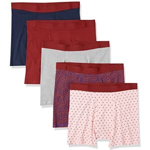 S17AE80004_Dark Red, Mixed Print Amazon Essentials Men's Bokserki bez metek, Pack of 5, Ciemnoczerwony/Granatowy/Jasnoróżowy/Kwiaty/Szary, M S17AE80004_Dark Red, Mixed Print Amazon Essentials Men's Bokserki bez metek, Pack of 5, Ciemnoczerwony/Granatowy/Jasnoróżowy/Kwiaty/Szary, M