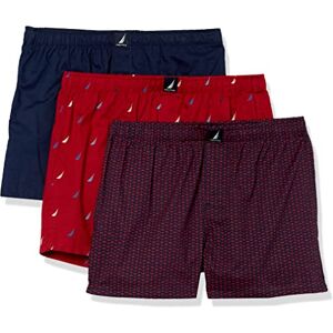 X64399-40436-XL Nautica Męskie klasyczne bawełniane 3-pak tkane bokserki, pawie/kotwica nadruk/wiele żagli czerwone, XL X64399-40436-XL Nautica Męskie klasyczne bawełniane 3-pak tkane bokserki, pawie/kotwica nadruk/wiele żagli czerwone, XL
