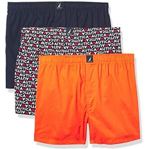 M72399-42228-L Nautica Men's Cotton Woven 3 Pack Boxer, Peacoat/Tropic Orange Logo Print, Large M72399-42228-L Nautica Men's Cotton Woven 3 Pack Boxer, Peacoat/Tropic Orange Logo Print, Large