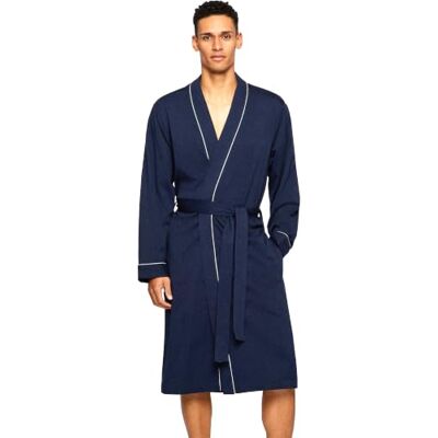 HOLOVE Męskie bawełniane szlafroki lekkie kimono, szal kołnierz spa szlafroki miękka bielizna nocna, granatowy, L/XL HOLOVE Męskie bawełniane szlafroki lekkie kimono, szal kołnierz spa szlafroki miękka bielizna nocna, granatowy, L/XL