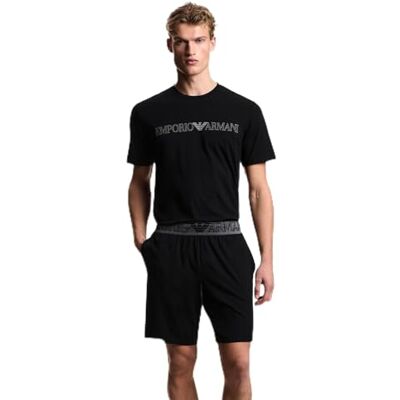 EM000400 EMPORIO ARMANI MEGALOGO T-SHIRT+SZORTY Męska Piżama Czarna L EM000400 EMPORIO ARMANI MEGALOGO T-SHIRT+SZORTY Męska Piżama Czarna L