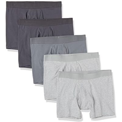 AECT44M5_Grey Heather, Charcoal Mix Amazon Essentials Męskie bokserki z bawełnianego dżerseju (dostępne w dużych i wysokich), 5 sztuk, grafitowe/ciemnoszare/szare wrzosowe, 3XL AECT44M5_Grey Heather, Charcoal Mix Amazon Essentials Męskie bokserki z bawełnianego dżerseju (dostępne w dużych i wysokich), 5 sztuk, grafitowe/ciemnoszare/szare wrzosowe, 3XL