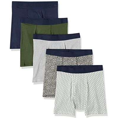 S17AE80004_Grey Heather, Mixed Print Amazon Essentials Men's Bokserki bez metek, Pack of 5, Granatowy/Kwiaty/Nadruk rugby/Oliwkowy/Szary, XL S17AE80004_Grey Heather, Mixed Print Amazon Essentials Men's Bokserki bez metek, Pack of 5, Granatowy/Kwiaty/Nadruk rugby/Oliwkowy/Szary, XL