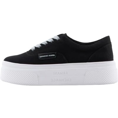 XDX144 Armani Exchange Damskie buty James, Sustainable Canvas, Platform Sneakers, czarne, 37,5 EU, czarny, 37.5 EU XDX144 Armani Exchange Damskie buty James, Sustainable Canvas, Platform Sneakers, czarne, 37,5 EU, czarny, 37.5 EU