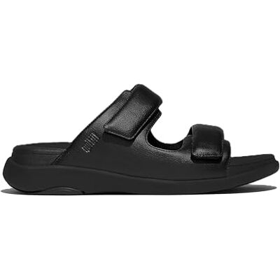IW8-090-7 Fitflop Męskie sandały F-Mode Go regulowane dwuprętowe klapki, Cały czarny, 41 EU IW8-090-7 Fitflop Męskie sandały F-Mode Go regulowane dwuprętowe klapki, Cały czarny, 41 EU