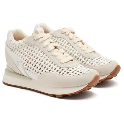 74064-P Wysokie buty na koturnie ze skóry i siatki, biała, 40 EU 74064-P Wysokie buty na koturnie ze skóry i siatki, biała, 40 EU