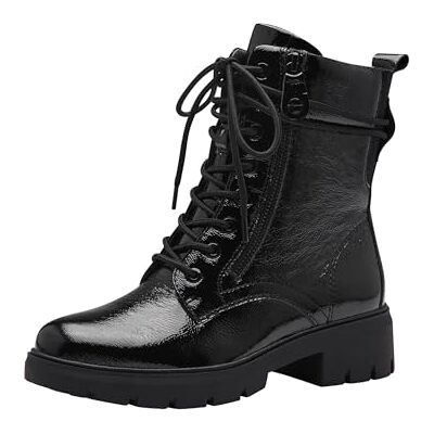 8-85213-43 Tamaris COMFORT damskie botki sznurowane, z zamkiem błyskawicznym, na jesień, czarny lakierowany, 38 EU 8-85213-43 Tamaris COMFORT damskie botki sznurowane, z zamkiem błyskawicznym, na jesień, czarny lakierowany, 38 EU