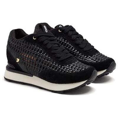 74064-P Wysokie buty na koturnie ze skóry i siatki, Czarny (Black), 37 EU 74064-P Wysokie buty na koturnie ze skóry i siatki, Czarny (Black), 37 EU