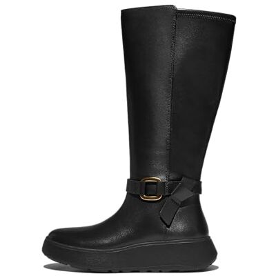 E1W-001 Fitflop Damskie F-Mode Kwadratowe Pierścienie Skórzane Płaskie Wysokie Buty Do Kolan, Czarne, 38 UK, Czarny, 38.5 EU E1W-001 Fitflop Damskie F-Mode Kwadratowe Pierścienie Skórzane Płaskie Wysokie Buty Do Kolan, Czarne, 38 UK, Czarny, 38.5 EU