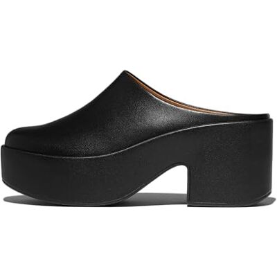E4A-090 Fitflop Skórzane klapki na obcasie na platformie damskie, Cały czarny, 36 EU E4A-090 Fitflop Skórzane klapki na obcasie na platformie damskie, Cały czarny, 36 EU