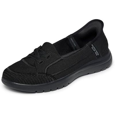 136543-BBK Skechers Damskie mokasyny On-The-Go Flex-Top Notch bez użycia rąk wsuwane płaskie, Czarny/czarny, 7 136543-BBK Skechers Damskie mokasyny On-The-Go Flex-Top Notch bez użycia rąk wsuwane płaskie, Czarny/czarny, 7