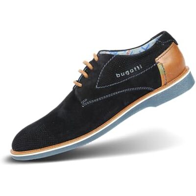 312647021400_4100 bugatti Mężczyźni Suede Halbschuh aus Nubuk i Glattleder, Komfort Derby w swobodnym stylu, Ciemny Niebieski, 45 EU 312647021400_4100 bugatti Mężczyźni Suede Halbschuh aus Nubuk i Glattleder, Komfort Derby w swobodnym stylu, Ciemny Niebieski, 45 EU