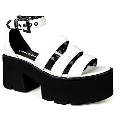 LMF 2602 - White Pu LAMODA Damskie sandały na obcasie z pszczołą, białe PU, 4 UK, Biały Pu, 37 EU LMF 2602 - White Pu LAMODA Damskie sandały na obcasie z pszczołą, białe PU, 4 UK, Biały Pu, 37 EU