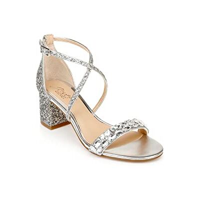 JW4025-043 Jewel Badgley Mischka Damskie sandały na obcasie Claudia, Srebrny brokat 39 EU JW4025-043 Jewel Badgley Mischka Damskie sandały na obcasie Claudia, Srebrny brokat 39 EU