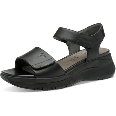 8-88730-44 Tamaris Comfort damskie sandały płaskie ze skóry z zapięciem na rzepy, black uni, 37 EU 8-88730-44 Tamaris Comfort damskie sandały płaskie ze skóry z zapięciem na rzepy, black uni, 37 EU